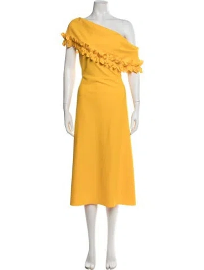 Pre-owned Greta Constantine One-shoulder Midi Length Dress In Yellow