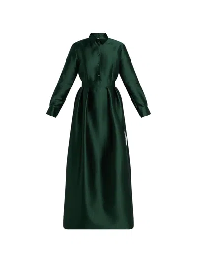 Greta Constantine Pleated Shirt Dress In Green