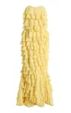 Greta Constantine Plover Strapless Tiered Chiffon Maxi Dress In Yellow
