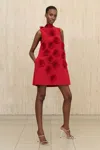 Greta Constantine Quince Floral-appliquéd Mini Dress In Red