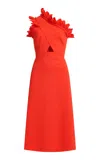 GRETA CONSTANTINE SAFIYAH ONE-SHOULDER TRIANGLE CUT-OUT A-LINE MIDI DRESS