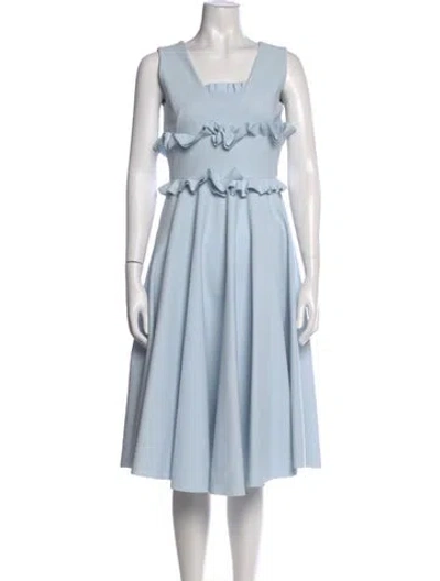 Pre-owned Greta Constantine Square Neckline Midi Length Dress In Blue