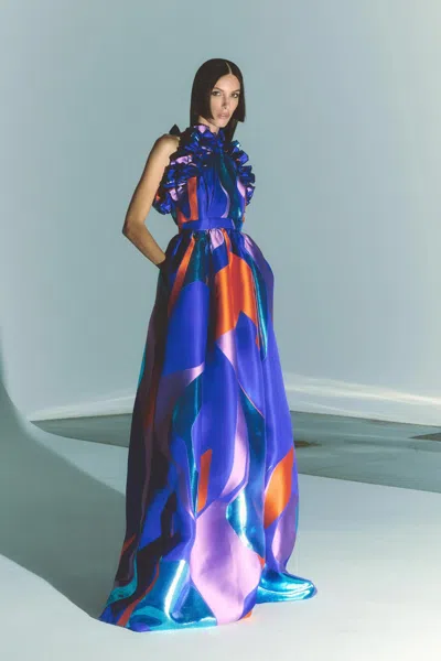 Greta Constantine Strapless Zenny Gown In Multi