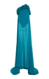 Greta Constantine Van De Rohe Single-shoulder Ruffled Gown In Blue