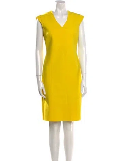 Pre-owned Greta Constantine V-neck Knee-length Dress In Yellow