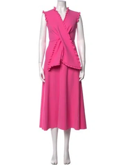 Pre-owned Greta Constantine V-neck Midi Length Dress In Pink