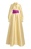 Greta Constantine Xolani + Simon Silk-wool Belted Gown In Ivory