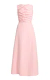 Greta Constantine Yihana Satin Ruched Midi Dress In Pink