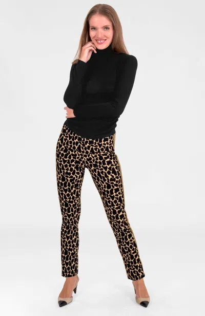 Gretchen Scott Animal Instinct Giraffe Gripeless Pant In Khaki In Multi