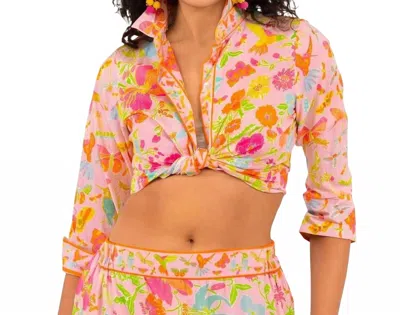 Gretchen Scott Birds And Bees Boyfriend Shirt In Pale Pink In Multi