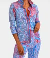 Gretchen Scott Boyfriend 3/4 Sleeve Button Up Shirt In Grand Bazar Blues In Blue