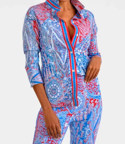 Gretchen Scott Boyfriend 3/4 Sleeve Button Up Shirt In Grand Bazar Blues