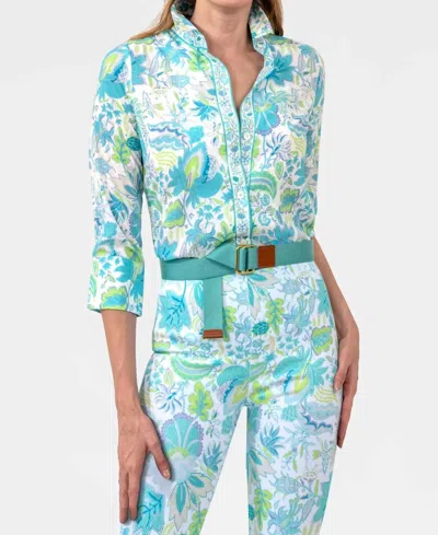 Gretchen Scott Boyfriend Blooming Party Shirt In Ocean Turquois In Multi