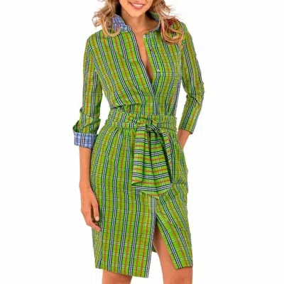 Gretchen Scott Breezy Blouson Dress In Sunshine Green Plaid