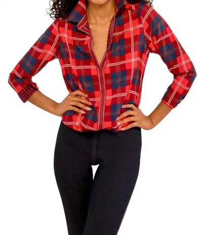 Gretchen Scott Button Up Middleton Plaid Boyfriend Shirt In Red In Multi