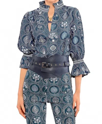 Gretchen Scott Circle Of Love Ruffleneck Tunic In Blue In Multi