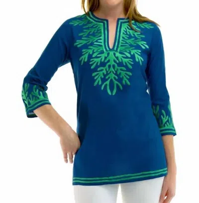 Gretchen Scott Cotton Embroidered Reef Tunic Top In Royal/kelly In Multi