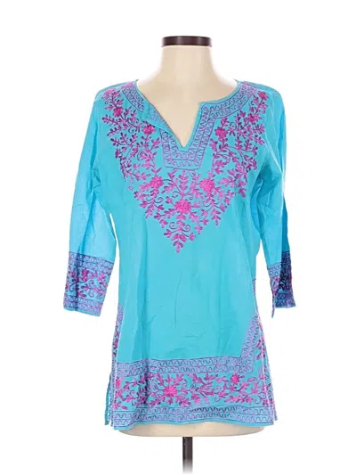 Pre-owned Gretchen Scott Designs 3/4 Sleeve Blouse In Blue