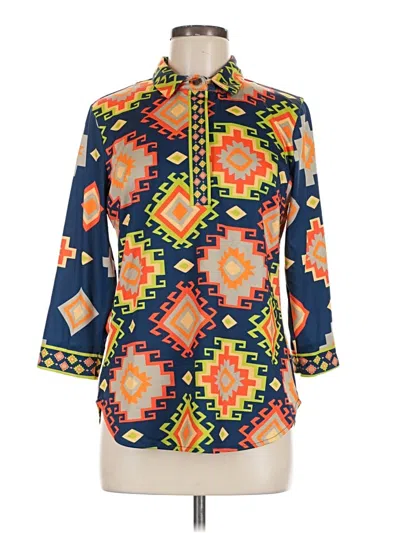 Pre-owned Gretchen Scott Designs 3/4 Sleeve Blouse In Blue