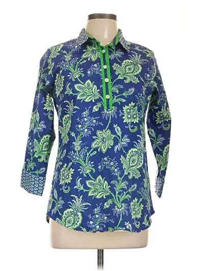 Pre-owned Gretchen Scott Designs 3/4 Sleeve Button Down Shirt In Blue