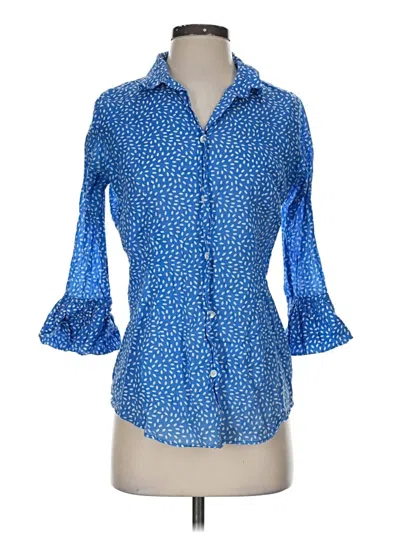 Pre-owned Gretchen Scott Designs 3/4 Sleeve Button Down Shirt In Blue