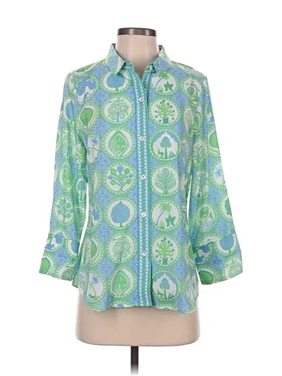 Pre-owned Gretchen Scott Designs 3/4 Sleeve Button Down Shirt In Green