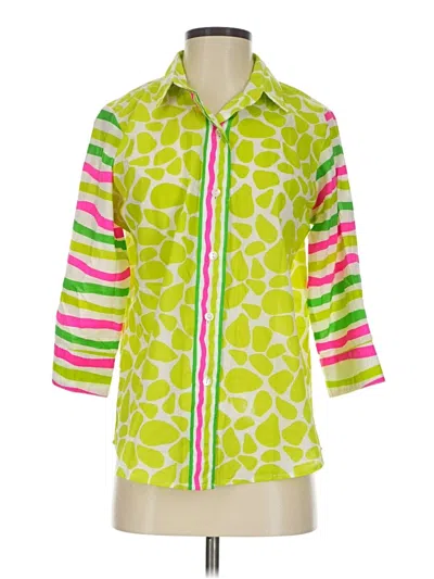Pre-owned Gretchen Scott Designs 3/4 Sleeve Button Down Shirt In Green