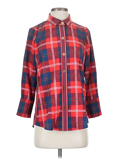 Pre-owned Gretchen Scott Designs 3/4 Sleeve Button Down Shirt In Red
