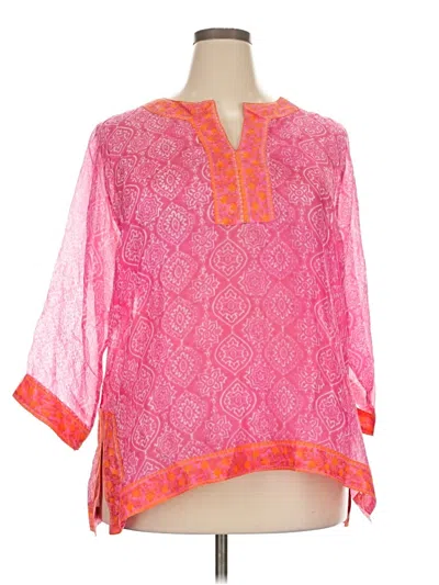 Pre-owned Gretchen Scott Designs 3/4 Sleeve Silk Top Pink Keyhole Neckline Tops