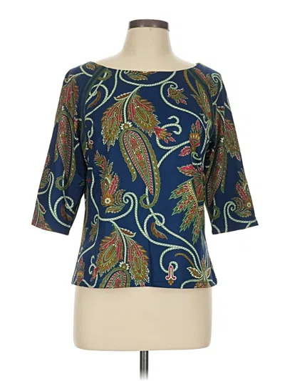 Pre-owned Gretchen Scott Designs 3/4 Sleeve Top Blue Paisley Pattern Boatneck Tops
