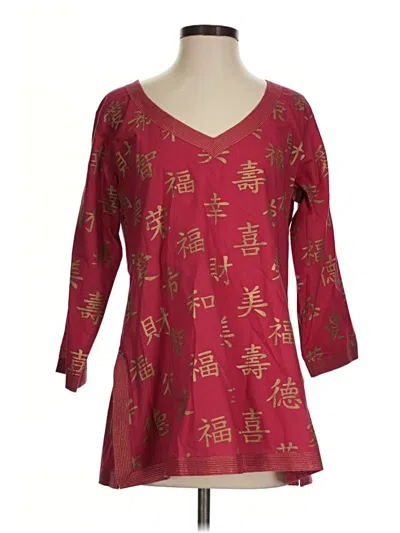 Pre-owned Gretchen Scott Designs 3/4 Sleeve Top Burgundy V-neck Tops