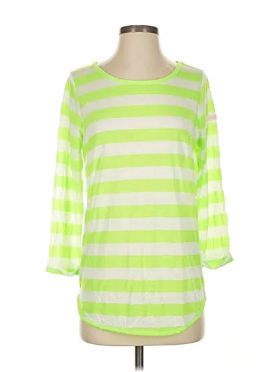 Pre-owned Gretchen Scott Designs 3/4 Sleeve Top Green Stripes Pattern Boatneck Tops