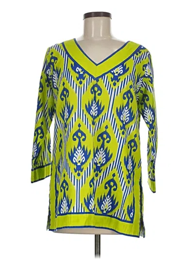 Pre-owned Gretchen Scott Designs 3/4 Sleeve Top Green V-neck Tops