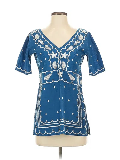 Pre-owned Gretchen Scott Designs Short Sleeve Blouse In Blue