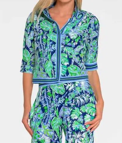 Gretchen Scott Effortless Collared Top In Vintage Vines In Blue