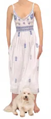 Gretchen Scott Embroidered Fiesta Time Maxi Dress In White/periwinkle In White