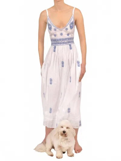 Gretchen Scott Fiesta Time Embroidered Midi Dress In White/periwinkle