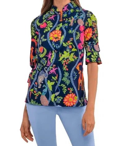 Gretchen Scott Forget Me Knot Top- Jungle Symphony In Navy In Multi