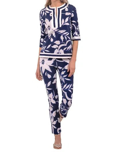 Gretchen Scott Gripeless Pull On Pants In Full Bloom Navy In Blue