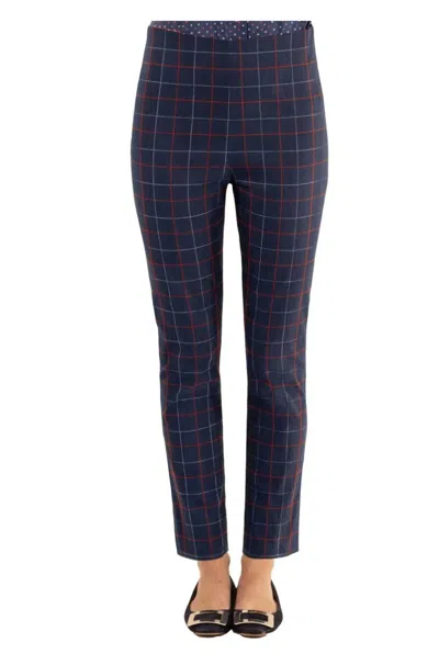 Gretchen Scott Gripeless Pull On Pants In Tattersall Navy In Blue