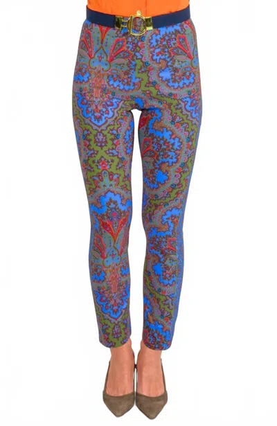 Gretchen Scott Gripeless Pull-on Passion Paisley Pants In Olive In Blue