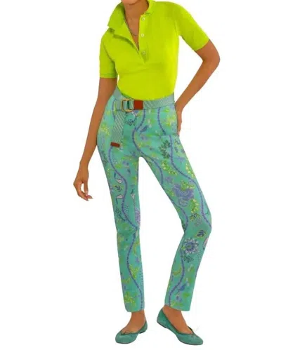Gretchen Scott Gripless Pull On Pant In Jungle Print Classic Turq/white