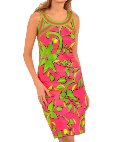 Gretchen Scott Isosceles Full Bloom Dress In Pink/green Turquiose In Multi