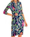 Gretchen Scott Jersey Mandarin Dress In Jungle Symphony In Blue