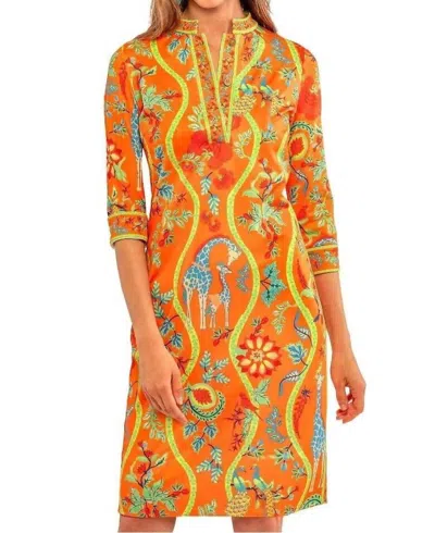 Gretchen Scott Jersey Mandarin Dress In Jungle Symphony Orange
