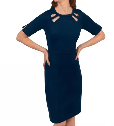 Gretchen Scott Jersey Peek A Boo Mini Dress In Navy In Blue
