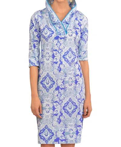 Gretchen Scott Jersey Ruffle Neck Dress In Blues