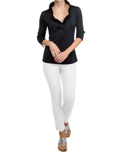 Gretchen Scott Jersey Ruffleneck 3/4 Sleeve Top In Black