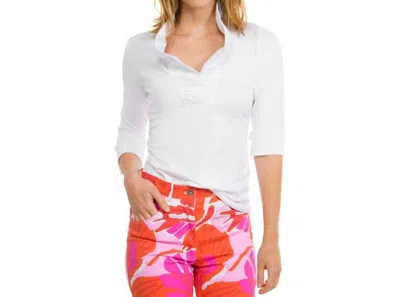 Gretchen Scott Jersey Ruffneck 3/4 Sleeve Top In White