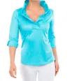 Gretchen Scott Jersey Ruffneck Top - 3/4 Sleeve Solid In Turquoise In Blue
